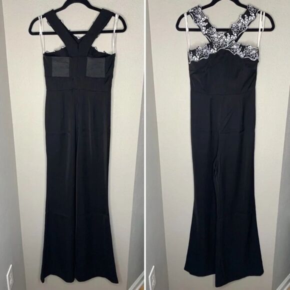 Foxiedox Black Sarah Wide Leg Floral Lace Halter Jumpsuit size XS NWT new - Picture 4 of 9